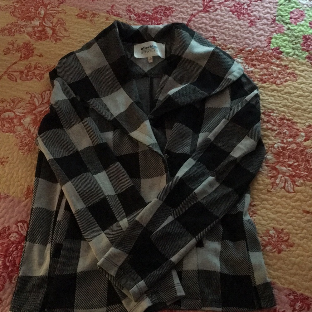 Black and grey checkered zip sweater